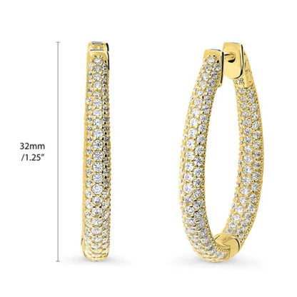 Teardrop CZ Medium Inside-Out Hoop Earrings in Sterling Silver 1.25"