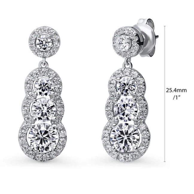 Graduated Halo CZ Dangle Earrings in Sterling Silver