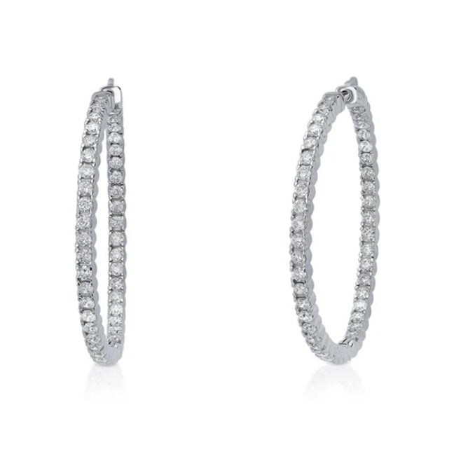CZ Large Inside-Out Hoop Earrings in Sterling Silver 1.9"
