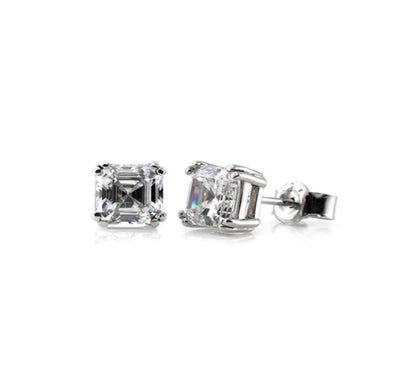 Solitaire Asscher CZ Stud Earrings in Sterling Silver