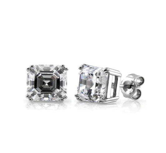 Solitaire Asscher CZ Stud Earrings in Sterling Silver