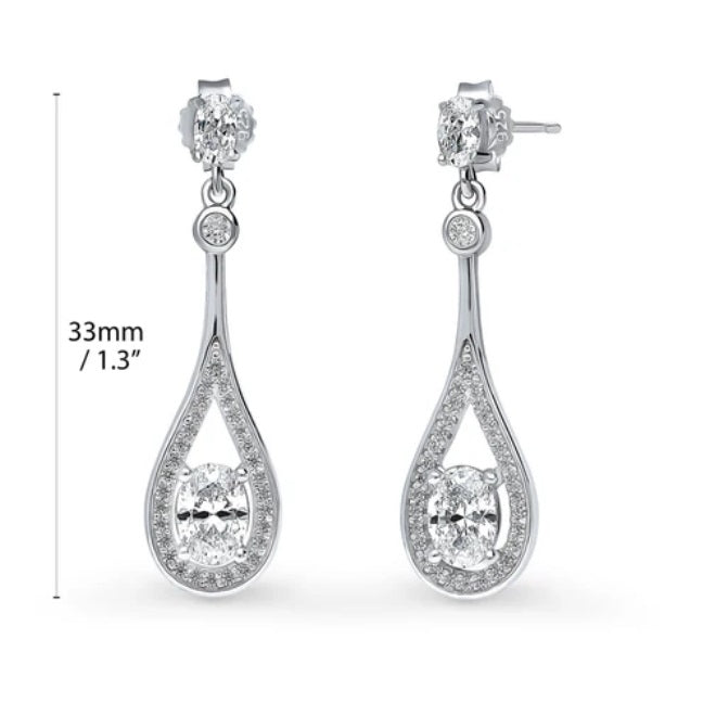 Teardrop CZ Dangle Earrings in Sterling Silver