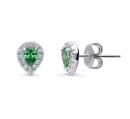 Halo Pear CZ Stud Earrings in Sterling Silver