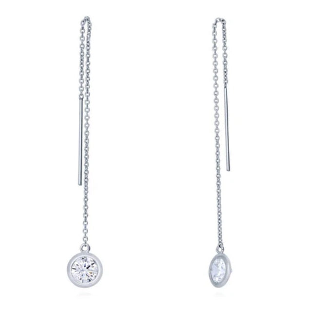 CZ Threader Earrings in Sterling Silver, 2 Pairs