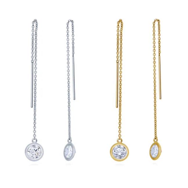 CZ Threader Earrings in Sterling Silver, 2 Pairs