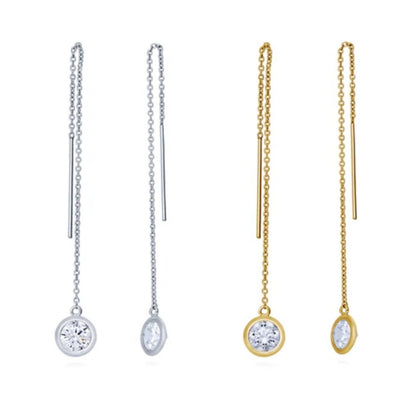 CZ Threader Earrings in Sterling Silver, 2 Pairs
