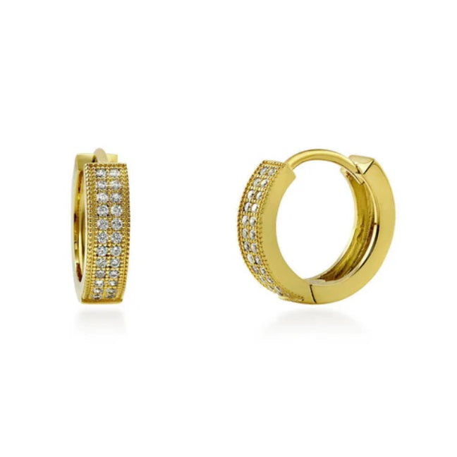 Milgrain CZ Huggie Earrings in Sterling Silver, 2 Pairs