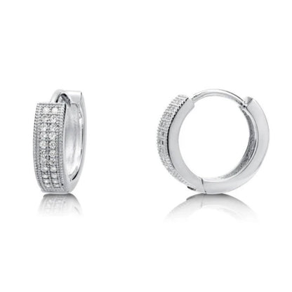 Milgrain CZ Huggie Earrings in Sterling Silver, 2 Pairs
