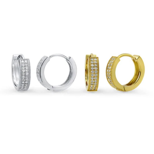 Milgrain CZ Huggie Earrings in Sterling Silver, 2 Pairs