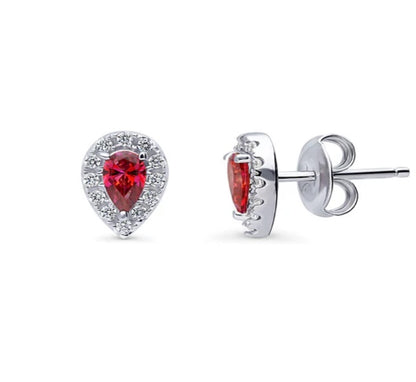 Halo Pear CZ Stud Earrings in Sterling Silver