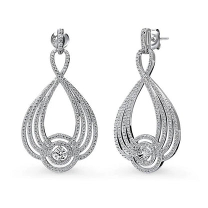 Woven CZ Statement Chandelier Earrings in Sterling Silver