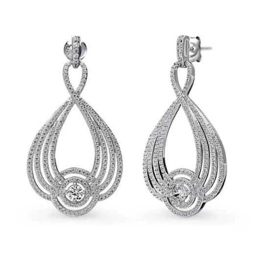 Woven CZ Statement Chandelier Earrings in Sterling Silver