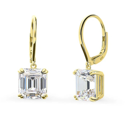 Solitaire 7.6ct Emerald Cut CZ Leverback Earrings in Sterling Silver