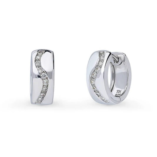 Wave CZ Small Huggie Earrings in Sterling Silver 0.56"