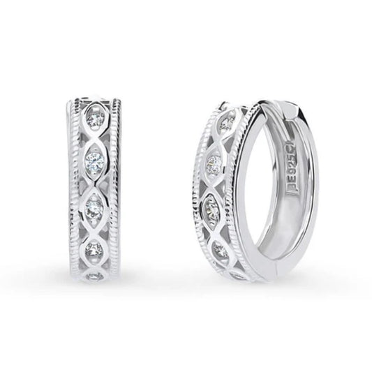 Woven CZ Medium Hoop Earrings in Sterling Silver 0.63"