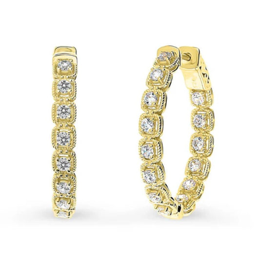 Oval CZ Medium Inside-Out Hoop Earrings in Sterling Silver 1.2"