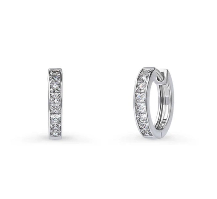 Bar CZ Hoop Earrings in Sterling Silver