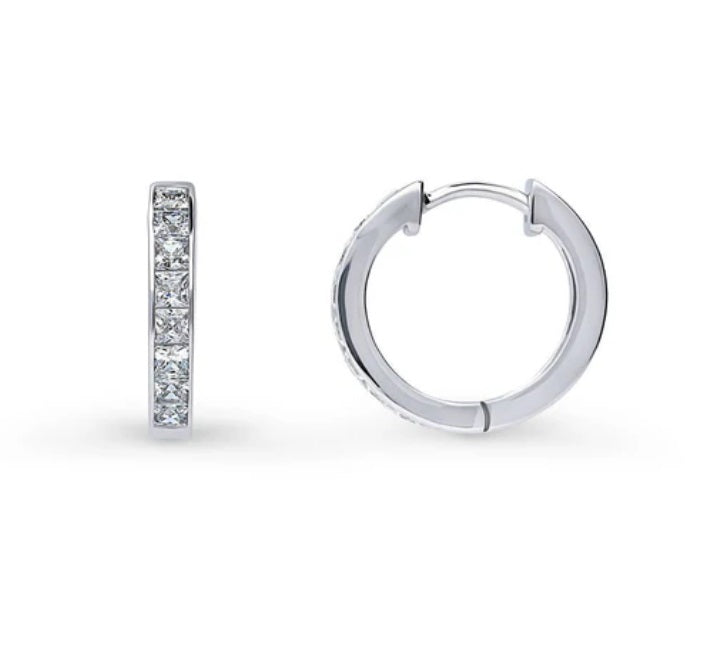 Bar CZ Hoop Earrings in Sterling Silver