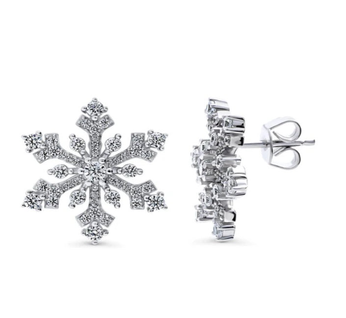 Snowflake CZ Stud Earrings in Sterling Silver