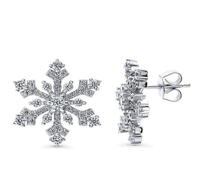 Snowflake CZ Stud Earrings in Sterling Silver