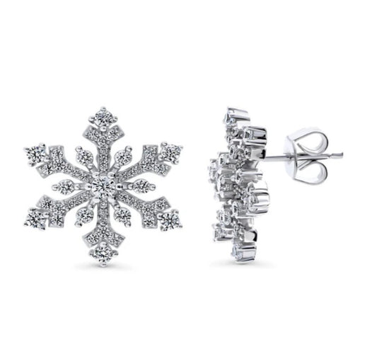 Snowflake CZ Stud Earrings in Sterling Silver