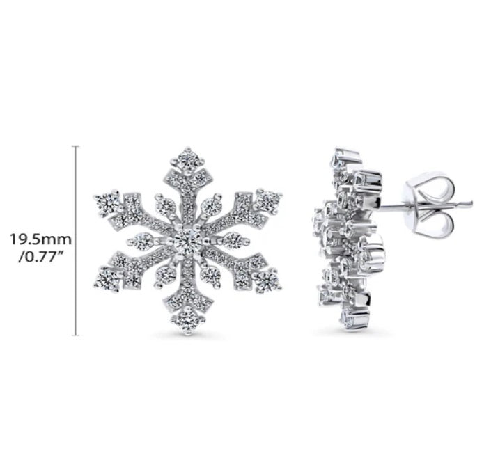 Snowflake CZ Stud Earrings in Sterling Silver
