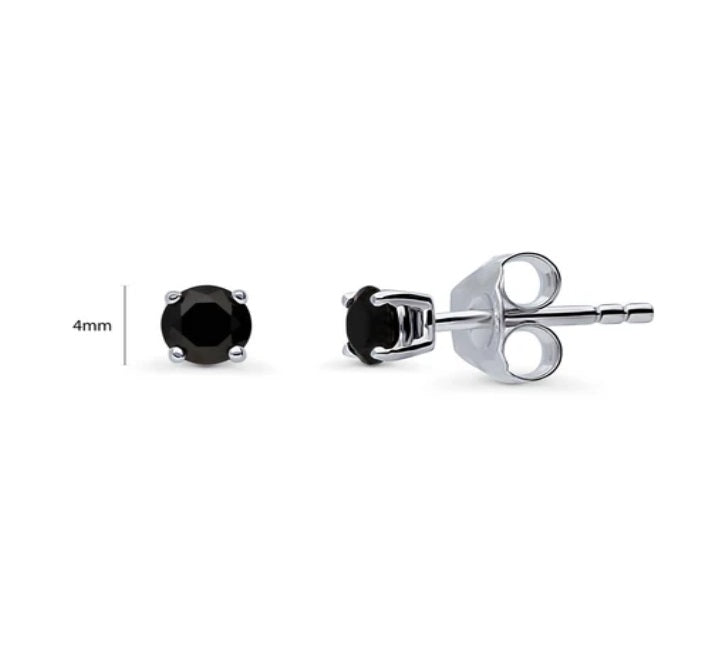 Solitaire Black Round CZ Stud Earrings in Sterling Silver