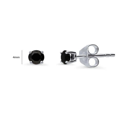 Solitaire Black Round CZ Stud Earrings in Sterling Silver