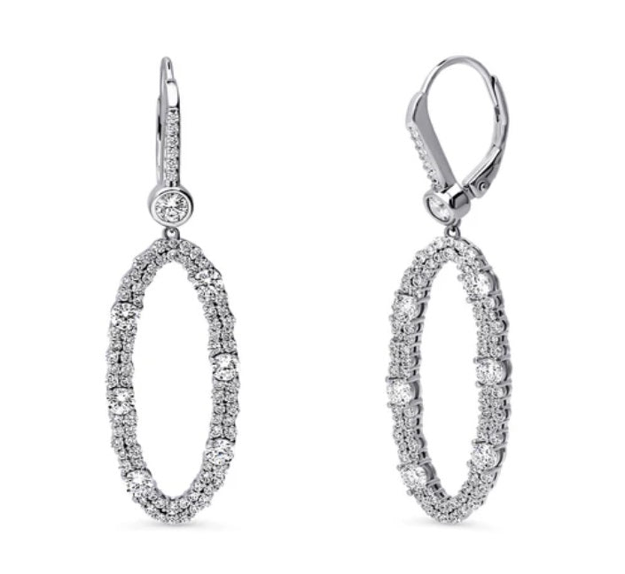 Open Oval Cluster CZ Leverback Chandelier Earrings in Sterling Silver