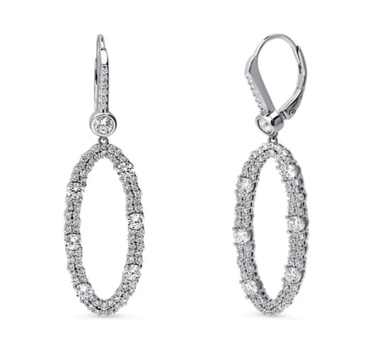 Open Oval Cluster CZ Leverback Chandelier Earrings in Sterling Silver