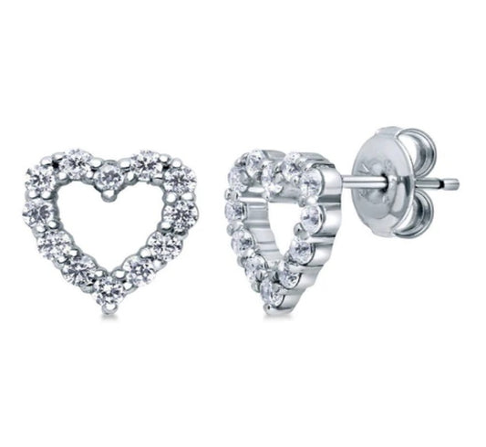 Open Heart CZ Stud Earrings in Sterling Silver