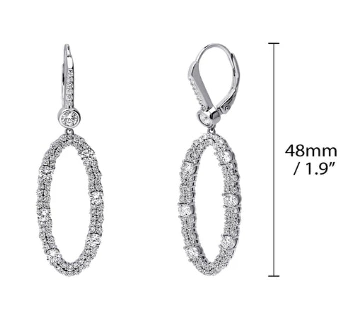 Open Oval Cluster CZ Leverback Chandelier Earrings in Sterling Silver