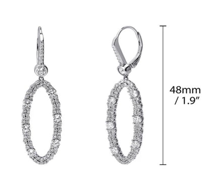 Open Oval Cluster CZ Leverback Chandelier Earrings in Sterling Silver