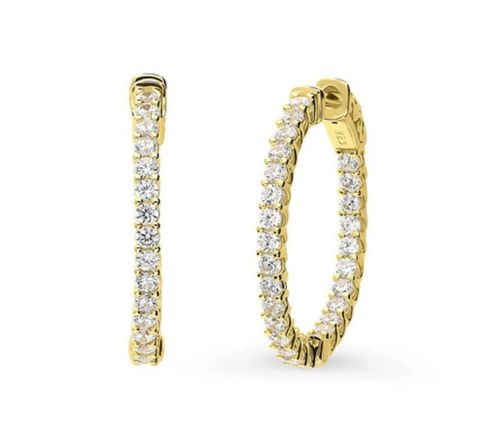 CZ Medium Inside-Out Hoop Earrings in Sterling Silver 1"