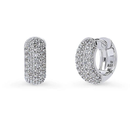 Dome CZ Hoop Earrings in Sterling Silver