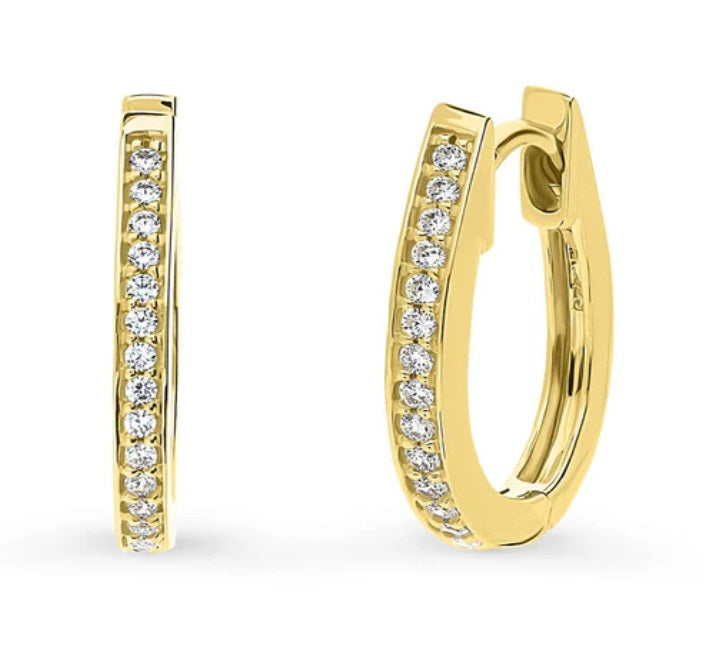 Oval Bar CZ Medium Hoop Earrings in Sterling Silver 0.6"
