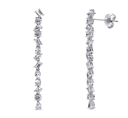 Cluster Bar CZ Statement Chandelier Earrings in Sterling Silver