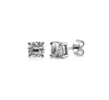 Solitaire Cushion CZ Stud Earrings in Sterling Silver