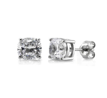 Solitaire Cushion CZ Stud Earrings in Sterling Silver
