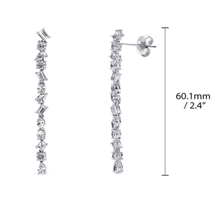 Cluster Bar CZ Statement Chandelier Earrings in Sterling Silver