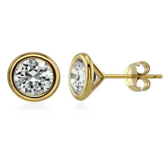 Solitaire Bezel Set Round CZ Stud Earrings in Sterling Silver