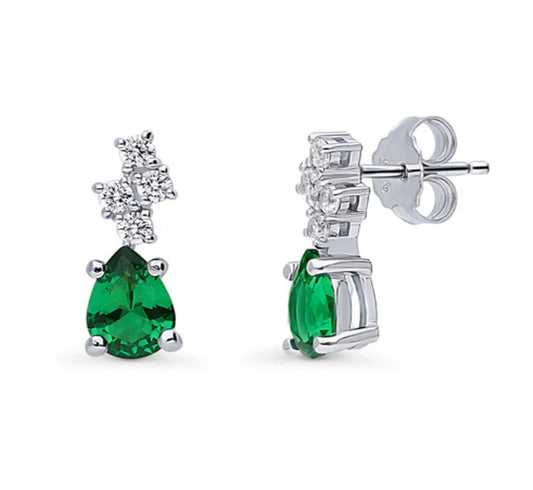 Cluster Simulated Emerald CZ Stud Earrings in Sterling Silver
