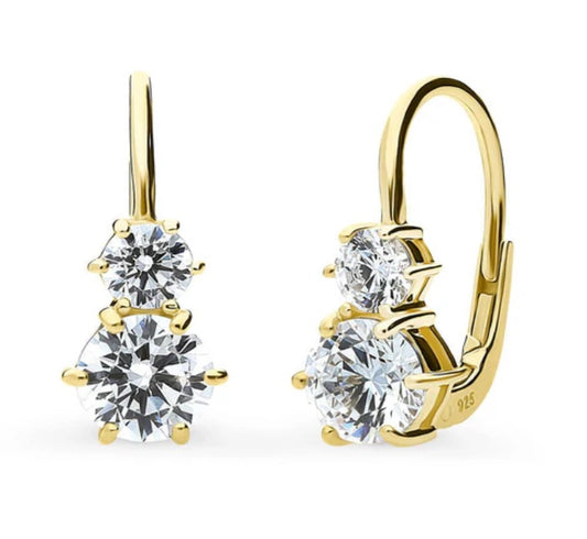 CZ Leverback Dangle Earrings in Sterling Silver
