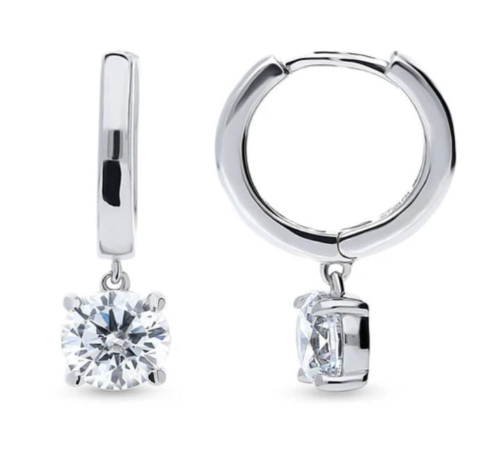 Solitaire 1.6ct Round CZ Dangle Earrings in Sterling Silver