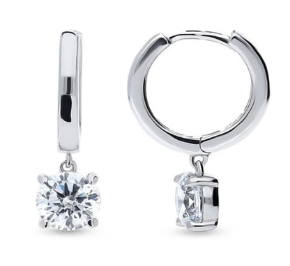 Solitaire 1.6ct Round CZ Dangle Earrings in Sterling Silver