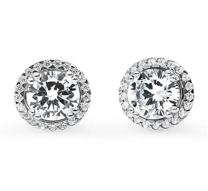 Halo Solitaire Round CZ Stud Earrings in Sterling Silver, 2 Pairs
