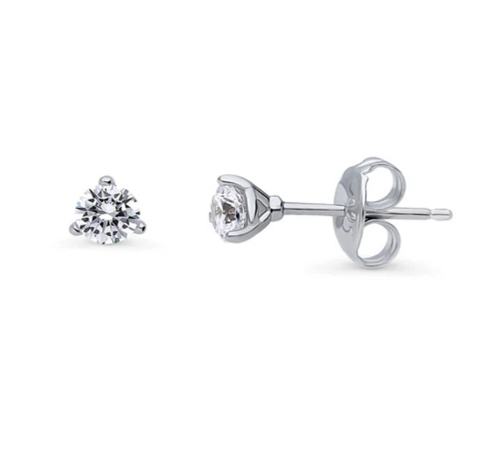 Halo Solitaire Round CZ Stud Earrings in Sterling Silver, 2 Pairs