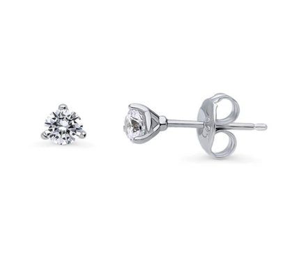 Halo Solitaire Round CZ Stud Earrings in Sterling Silver, 2 Pairs