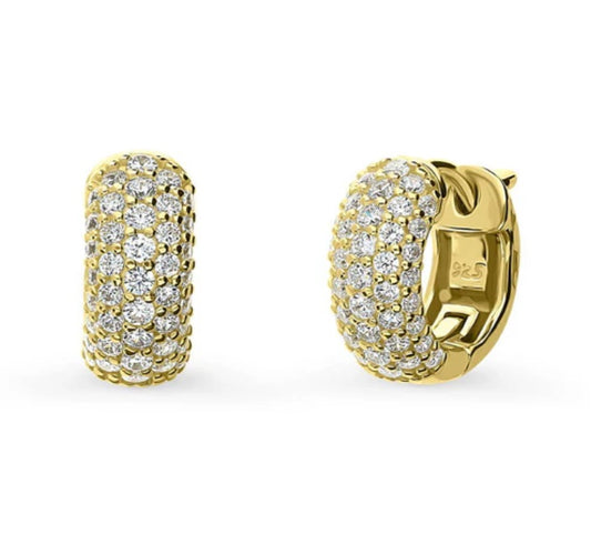 Dome CZ Small Huggie Earrings in Sterling Silver 0.5"
