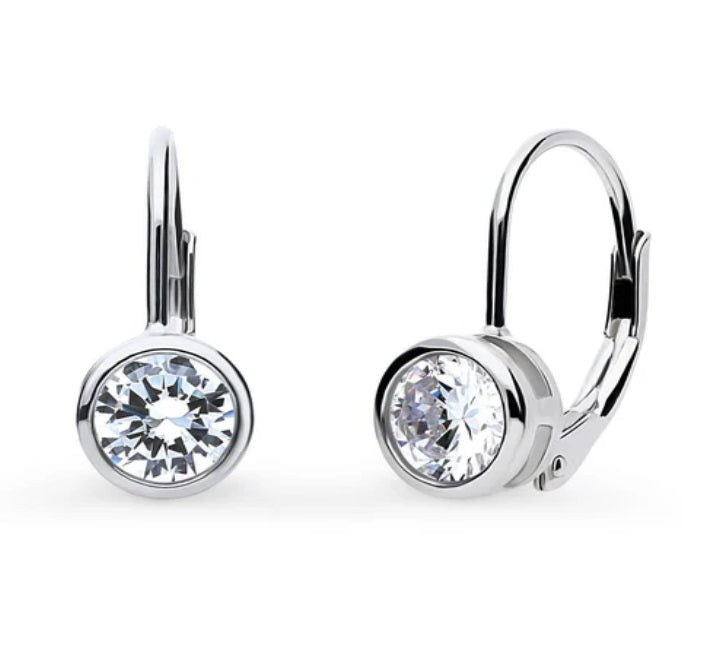 Solitaire 1.2ct Bezel Set Round CZ Dangle Earrings in Sterling Silver